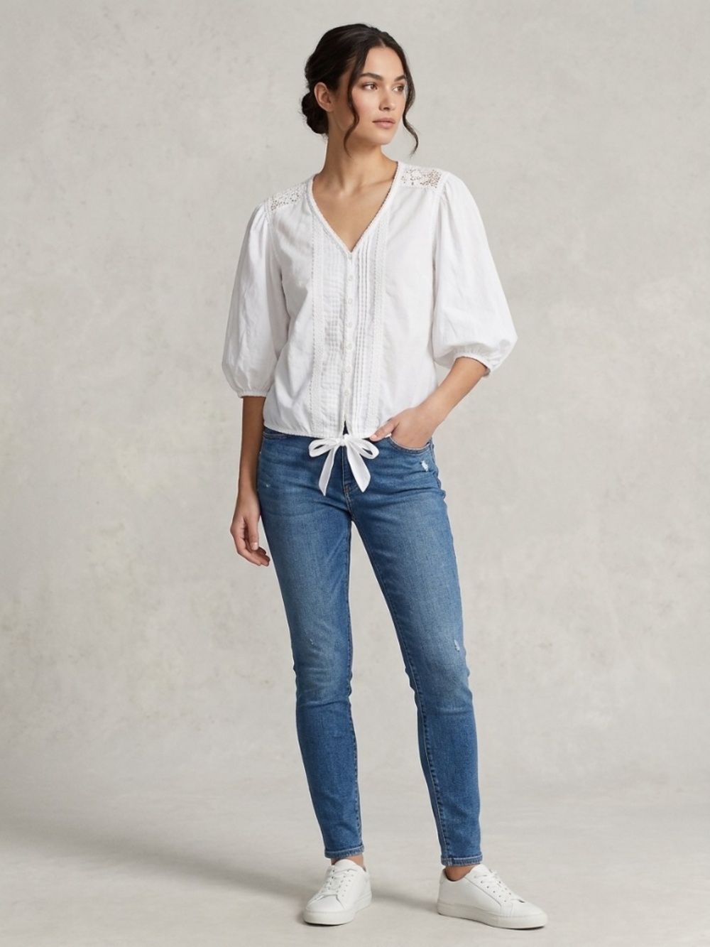 Peter Nygard Women’s size 6 bohemian white blouse with puff sleeves 100% cotton